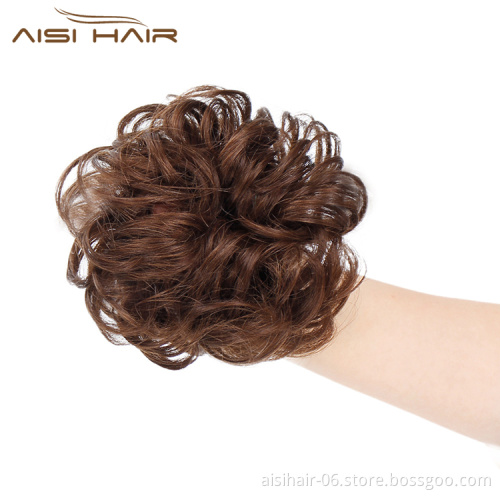Aisi Hair Brazilian Human Hair Curly Light Brown Chignon Bun Elastic Rope Rubber Band Hairpiece Clip In Extension For Women